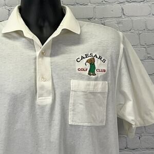 Vintage 80s Caesars Palace Golf Club Polo Shirt Las Vegas Casino White M Medium